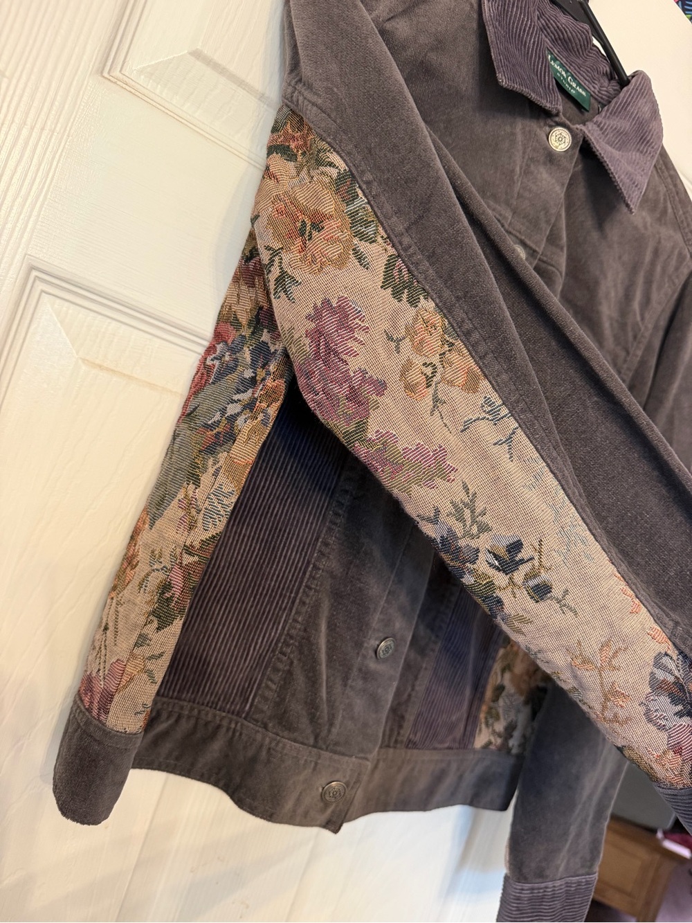 Lemon grass grayish/purple Corduroy & Floral Panel Jacket size small - Picture 3 of 6